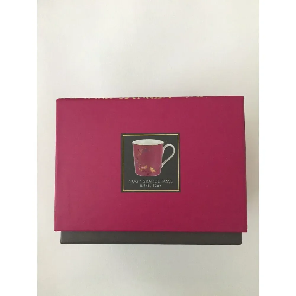 Sara Miller London Portmeirion Chelsea Pink Mugs 12 Oz Gold Set of 3 New Box